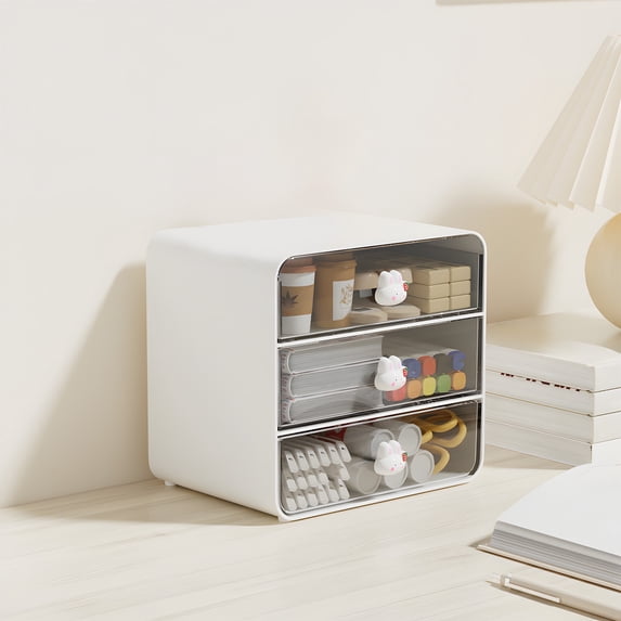 Desktop Organizer Drawer Storage Box, Student Stationery and Cosmetic Organizer, Multi Layer Desk Cabinet, Space Saving Transparent Storage for Dormitory Office Makeup Table