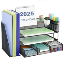 Torio 4-Tier Desk Organizer Black with Drawer, File Holder & Pen Cups