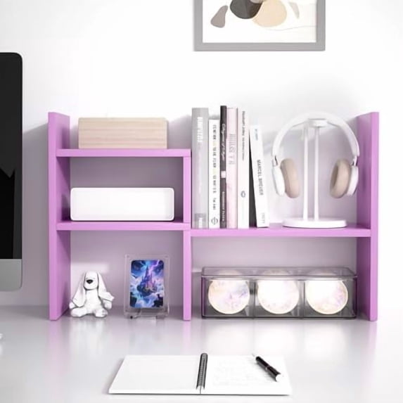 Desktop Organizer Office Storage Rack Adjustable Wood Display Shelf Birthday Gifts Toy Home Decor Free Style Rotation Display True Natural Stand Shelf (Violet)