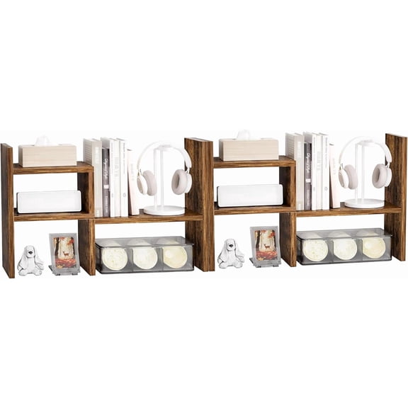 Desktop Organizer Office Storage Rack Adjustable Wood Display Shelf Birthday Gifts Toy Home Decor Free Style Rotation Display True Natural Stand Shelf (Natural Wood Tone/2 Pack)