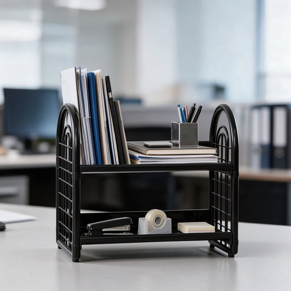 Destop Reference Rack Desktop Organizer Shelf 12.6 Inch 2 Tier Plastic Storage Rack for Desk ...