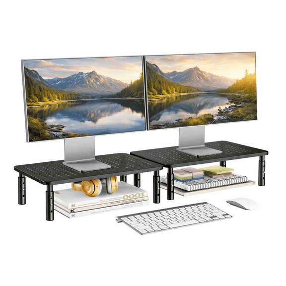 ELG Desktop Monitor Stand and Laptop Riser, Adjustable Height Steel Organizer, 44 lb Capacity, Black, 2 Pack