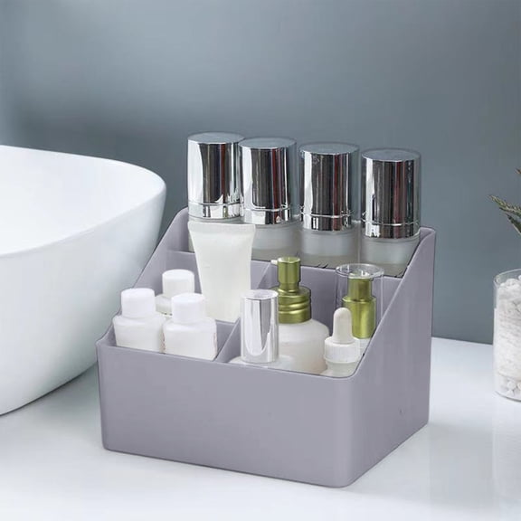 Desktop Organizer Storage Box for Desk Makeup and Remote Control, Stepped Compartments Plastic Holder for Home Office Dorm
