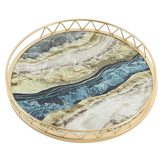 Desktop Organizer Tray Marble Pattern Serving Tray Cup and Mugs Holder Round Multipurpose Vanity Decorative Tray for Bathroom Living Room Lake Small