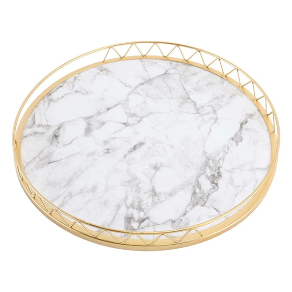 Desktop Organizer Tray Marble Pattern Serving Tray Cup and Mugs Holder Round Multipurpose Vanity Decorative Tray for Bathroom Living Room White Large