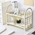 thumbnail image 1 of Desktop Organizer, Versatile Storage Rack For Kitchen Bathroom Office, 2-Tier Plastic Display Shelf Space Saving Easy Assemble, Beige, 1 of 6