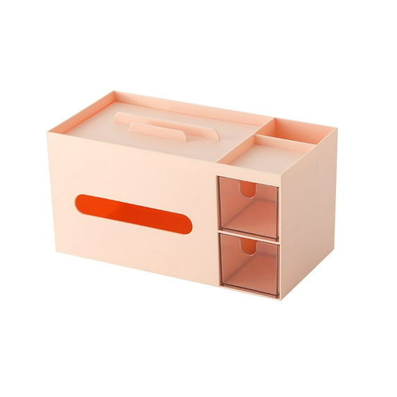 Desktop Organizer with Tissue Box Holder, Multifunctional Storage Box with Transparent Drawer and Phone Slot for Office Desk Organization