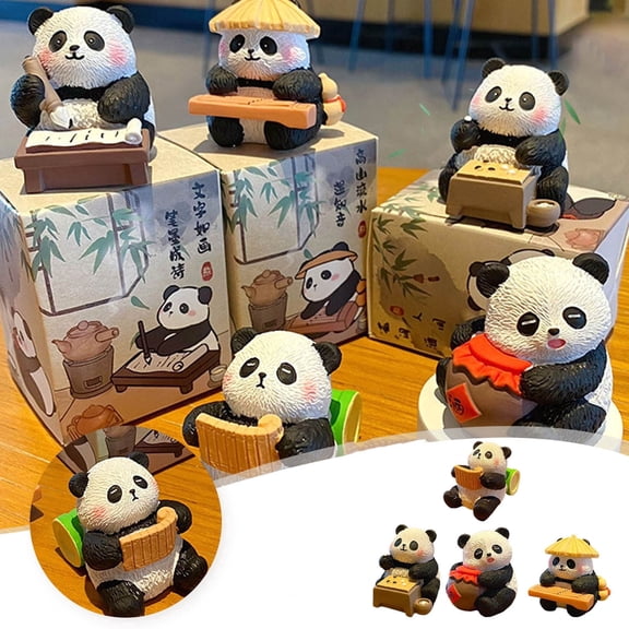 Desktop Ornament 2 – Resin Panda Figurine for Home Living Room and Birthday Desk Decoration Style, 4.1x4 cm, Yellow