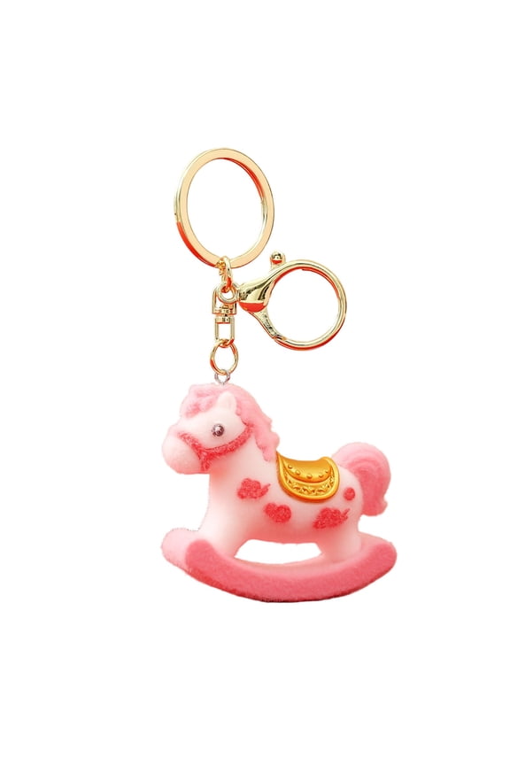 Desktop Ornament 2026 Year of Keychain Flocking Rocking Horse Pendant 5.1×5.9×1.5Cm Cute Plush New Year Decor Key Ring for Bags/Keys Festive for Men & Women, New Year Horse Desktop Ornament