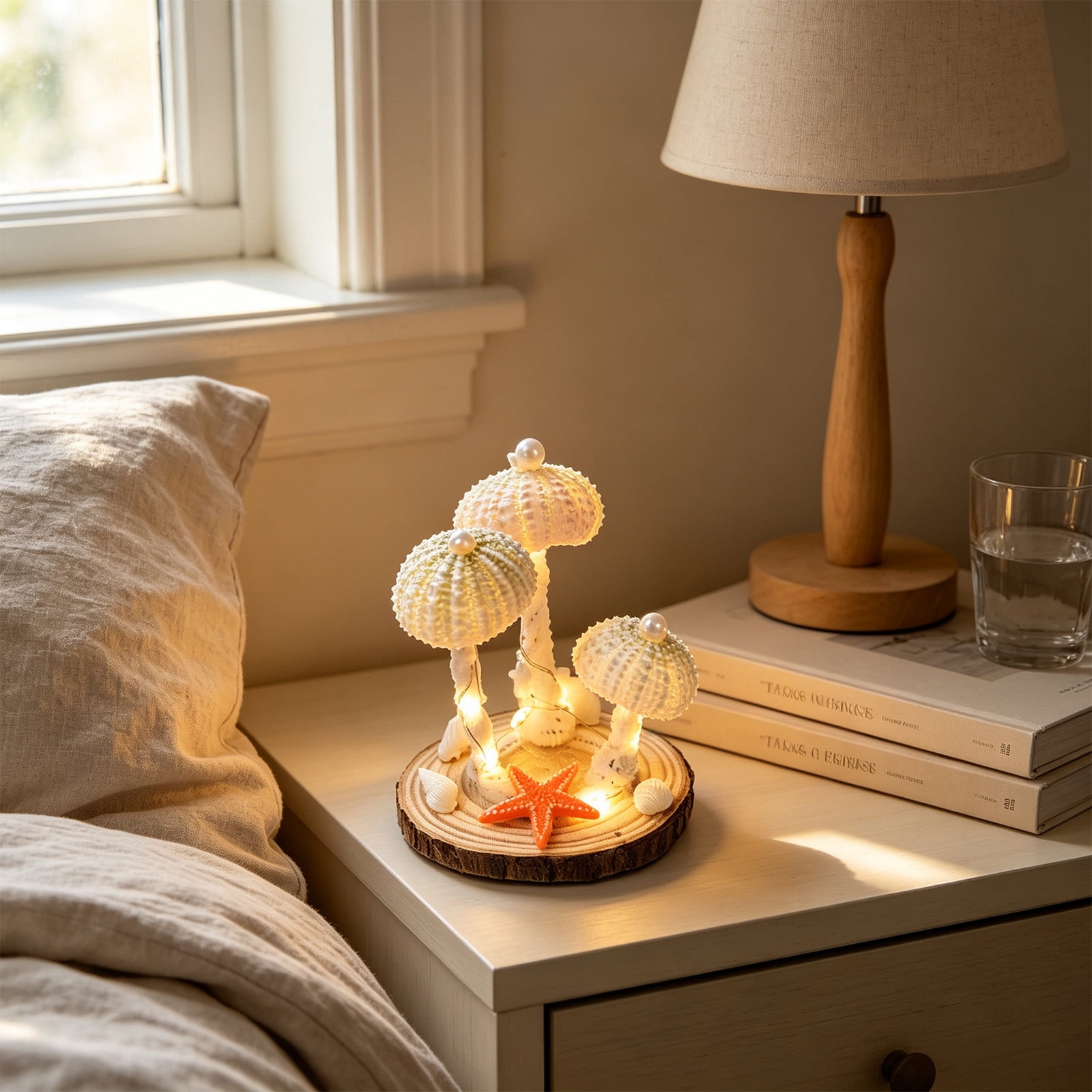 Desktop Ornament 3.15 Inch Seaside Shell Night Light Natural Wooden ...