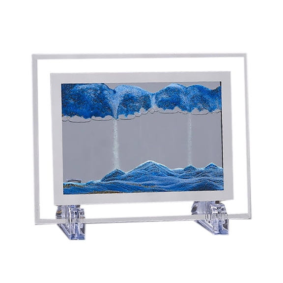 Desktop Ornament 3D Colorful Moving Sand Frame Art Display for Desk Decoration Mesmerizing Sandscape Painting with Flowing Sand,13x18 cm,Blue