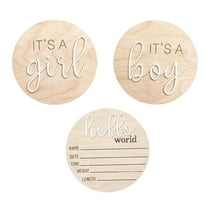 Desktop Ornament 3PCS Announcement Sign Its A Boy Its A Girl Hello World Wooden Round Gender Reveal Nursery Birth Baby Name Props Keepsakes