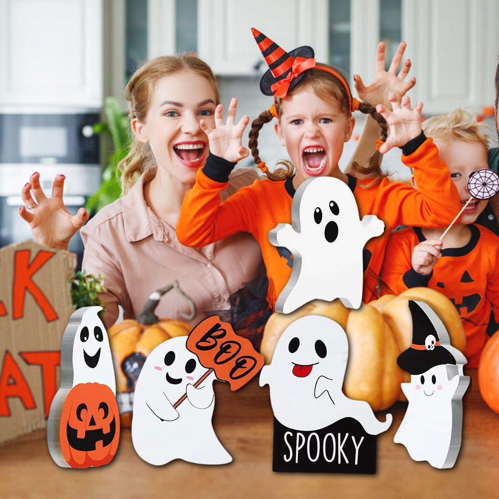 Desktop Ornament 5 Pcs Halloween Decor Wooden Table Sign Tiered Tray