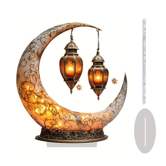 Desktop Ornament, Acrylic Fairy Tabletop Decoration, 2D Moon Castle Lantern Desktop Art Ornament, Suitable for Home Table Top Bedroom Living Room Study Room Office Decor