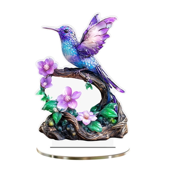Desktop Ornament, Acrylic Hummingbird Tabletop Decoration, 2D Flat Desktop Art Statue, for Home Tabletop Study Room Office Decor (A)