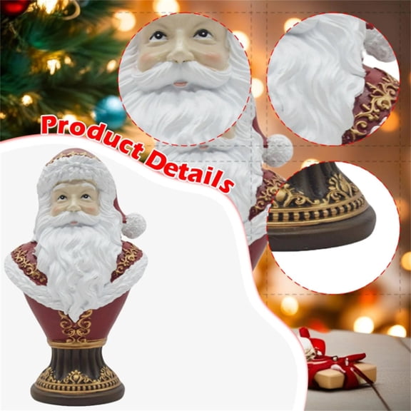 Desktop Ornament Bust Santa Statue Sculpture for Christmas Celebration