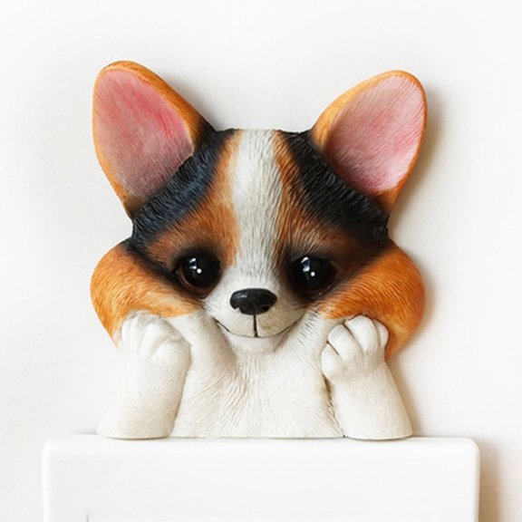 Desktop Ornament,Creative Resin Button Paste Decorative Wall Paste Light Luxury Living Room Wall Socket Wall Jacket Corgi