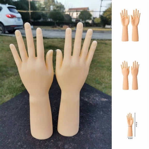Desktop Ornament for Display and Organization Hand Model Stand for Jewelry Rings and Accessories Left and Right Manikin Hand Figurine with Tone Finish, 34.5x6.5 cm, Beige (Left)