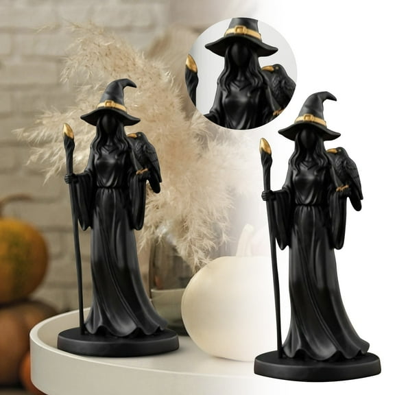 Gothic Witch Sculpture Resin Mystical Figurine Staff Desktop Ornament Home Halloween Witchful Thinking Gothic