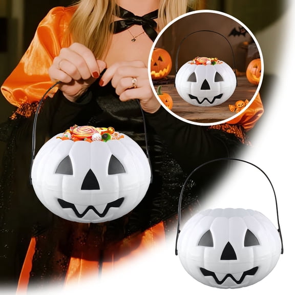 Desktop Ornament Halloween Pumpkin Display with Detachable Candy Pail Holder for Festive Visual Appeal