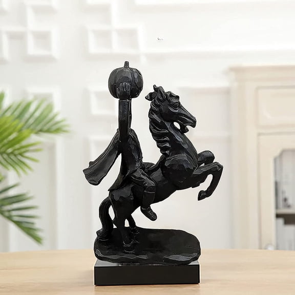 Desktop Ornament Headless Horseman Resin Statue for Halloween Traditional Tale Centerpiece, 22x12x9 cm, Black