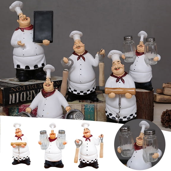 Desktop Ornament Italian Chef Figurines Kitchen Counter Top Statue with Chalkboard and Collectible Charm for Desk and, 9x9x21 cm, White
