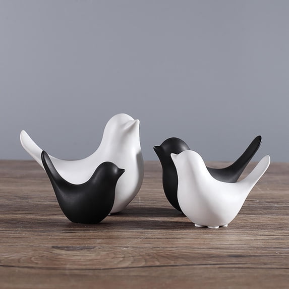 Black White Ceramic Bird Figurine Desk Decor, 6.6x3.8x7.6 cm, Black