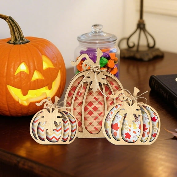 Desktop Ornament Pumpkin Shape Ornaments Wooden Pumpkin Decoration Country Style for Home and Room