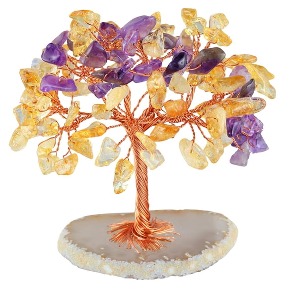 Desktop Ornament Rystal Tree Natural Stone Base Copper Wire Amethyst Tree for Positive Energy and Meditation