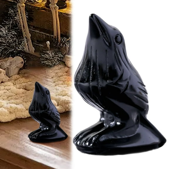 Desktop Ornament,Statue Natural Stone Crow Figurine Decor Sculpture 2 Inch Creative Bird Ornament Black Stone Animal Pocket Figure For Home