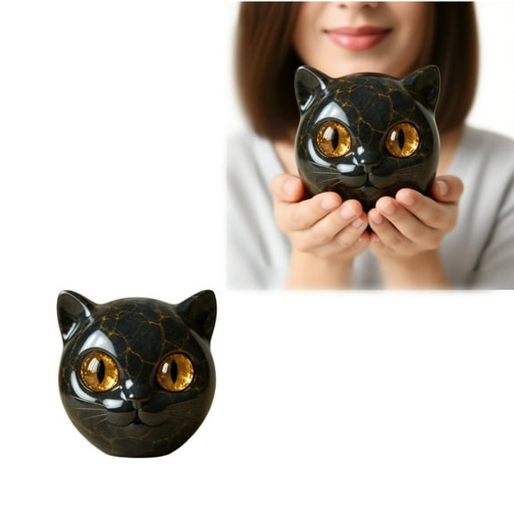 Desktop Ornament - Stone Sculpture Black Tiny Cat Statue - Elegant Home Décor for Lovers Unique Art Piece Decorative Cat Figurines for Desk and Room