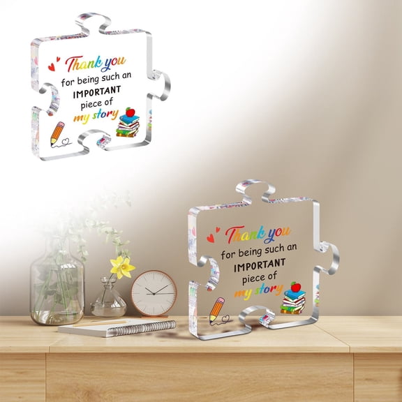 Desktop Ornament,Teacher Appreciation For Women Men Thank You Engraved Acrylic Block Puzzle Heartwarming Teacher Paperweights Cute Student Teacher Novelty Daycare Teacher G
