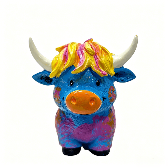 Desktop Ornament Tibetan Yak Resin Statue for Home Hand Painted Collectible Figurine Ideal for Desk Displays and Nature Lovers, 14.5X14.5X12 cm, Blue