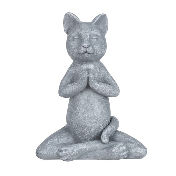 Desktop Ornament Tranquil Space with Meditation Cat Buddha Sculpture for Desk and Outdoor Garden Unique Hanging Figurine, 12x9.3x8 cm, Gray