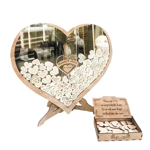 Desktop Ornament Wedding Guest Registration Book for Rural Weddings Heart Shaped Guest Registry Alternative Elegant Wooden Wedding Decor for Tables and Keepsakes
