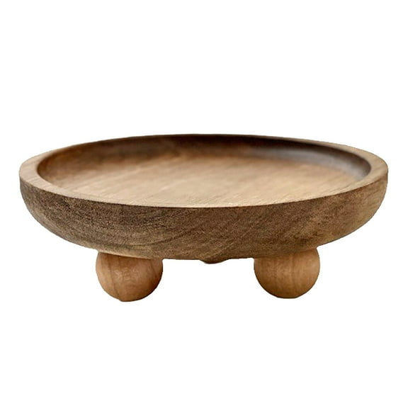 Desktop Ornament Wood Tray Round Pedestal Stand for Desktop Centerpieces and Tabletop Display Farmhouse Kitchen Elegant Wooden Platform for Living Room and Bedroom