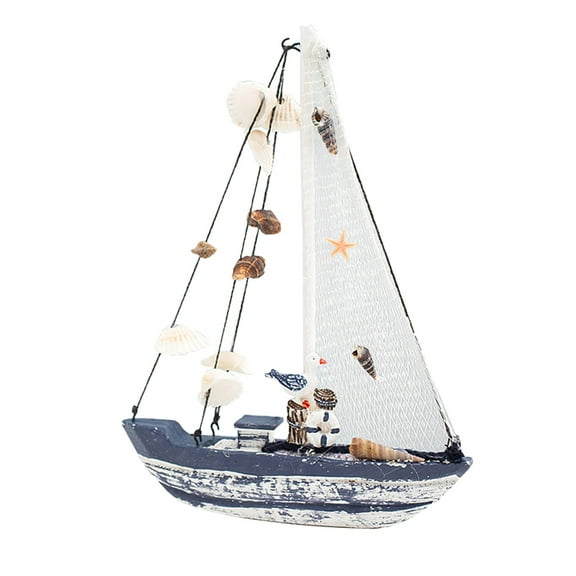 Desktop Ornament - Wooden Decorative Ornaments - Home Nautical Wooden Sailboat Ornament Beach Decoration Retro Wooden Sailboat Beach - 1×Ship Decorative Item