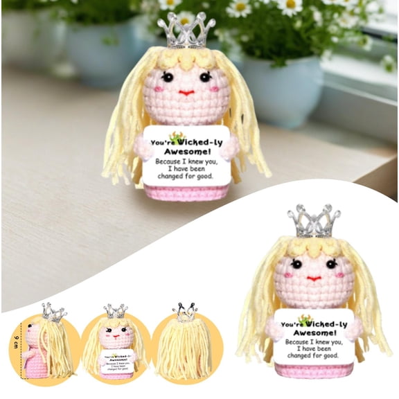 Desktop Ornament for Indoor Use Hand Cute Doll with Positive Energy Theme Yarn Knit Keyboard Desk Decoration Easter