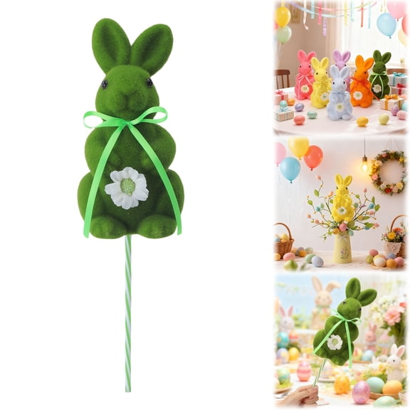 Desktop Ornaments,8 Inch Artificial Flocked Bunny With Easter Decorations Colorful Cute Figurines Spring Table Centerpieces For Wedding Birthday Garden Indoor Outdoor Home Decor