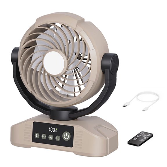 Desktop Outdoor Fan 20000mAh Rechargeable Fan with LED Light 5 Speeds 3 Brightness Levels for Camping Travel B