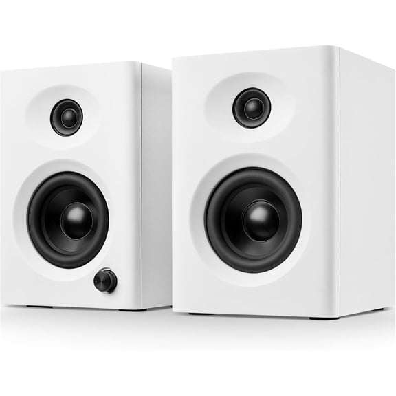 for Desktop PC, 60W Bluetooth Surround Sound Speakers with Bass, Compact Active Bookshelf Speakers for Office, Monitors, Laptop, Gaming, TV, Gifts (White, Pair)