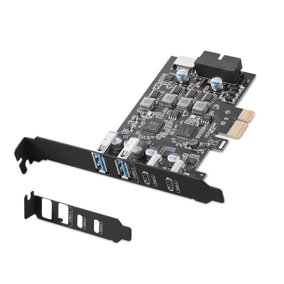 Desktop PCIe USB Card with 19-Pin and Type-E Internal Headers, Up to 5 Gbps Theoretical Bandwidth, and Direct Electrical Supply Through PCIe