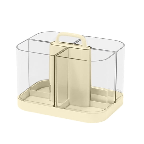 Desktop Pen Cup 4 Compartments Pencil Storage Box with Handle Desk Art Supply Organiser Makeup Brush Storage Stand