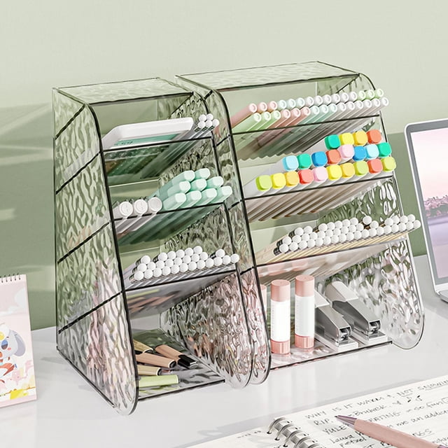 Desktop Pen Holder Transparent Slant Plug Multi Functional Stationery Organizer for Office Supplies Learner Desk and Cosmetic Storage Box