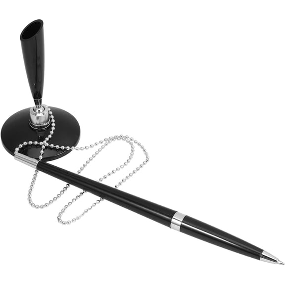 Desktop Pen with Chain, Black Ballpoint, Table Fixed for Office Bank