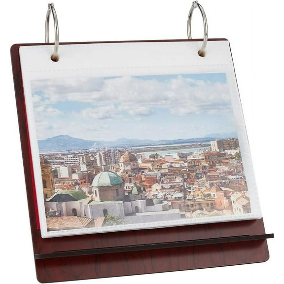 Desktop Photo Album Wood Tabletop Flip Calendar Style Photo Frame Stand Up Scrapbook Album Photo Frame 24 Photo Display (Suitable for 5.7 inch Photos)