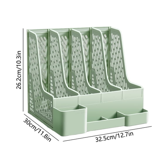 Desktop Plastic File Holder 4-Compartment Magazine Organizer with Removable Pen Holder Document Storage Rack for Office