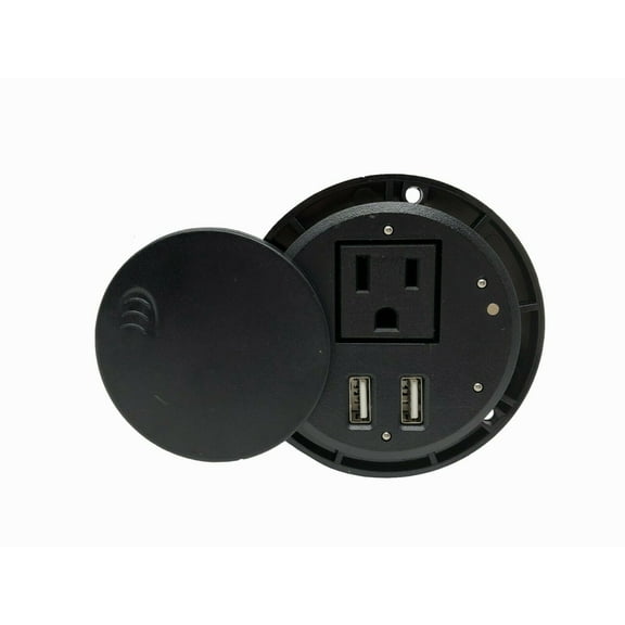 Desktop Power Grommet Outlet Data Center, 3" Hole No Drilling Required, 2 Outlet W/2 USB Ports (BLACK - 3" (6ft Power Cord) Black