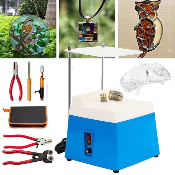 Desktop Power Stained Glass Grinder & Start-up Tool Set, 4200RPM Glass Grinder Diamond with 5/8'' & 1'' Grinder Bits, for Art DIY Grinding Shaping Machine Tool