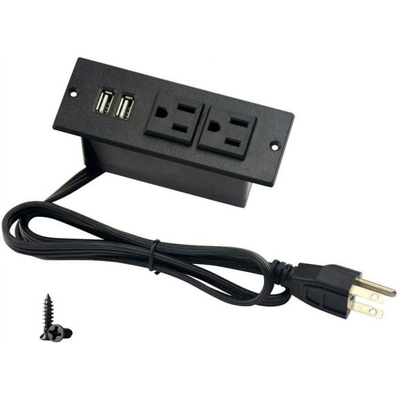 Desktop Power Strip with 2 Outlets 2 USB 2.1A Insert Mounting Built in Desk Table Sofa Cabinet Nightstand